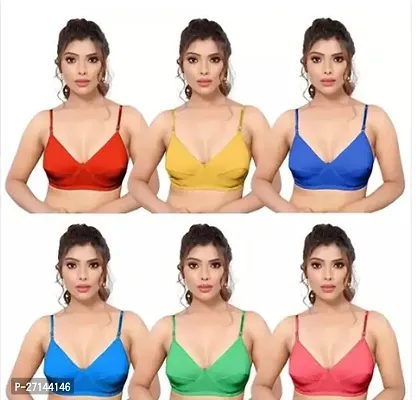 Stylish Multicoloured Cotton Blend Solid Bras For Women Pack Of 6-thumb0