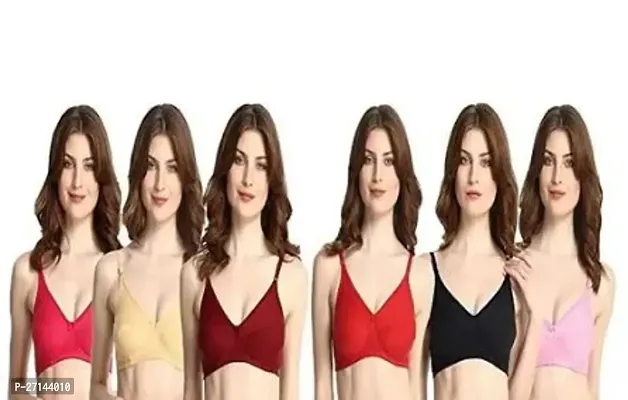 Stylish Multicoloured Cotton Blend Solid Bras For Women Pack Of 6-thumb0