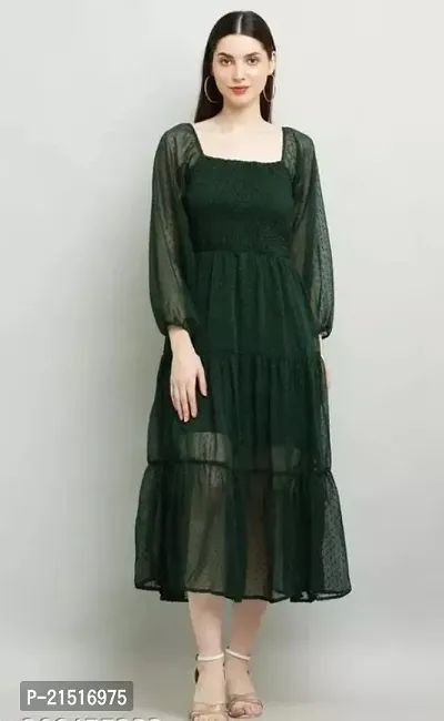 Stylish Green Georgette Solid Maxi Dress For Women