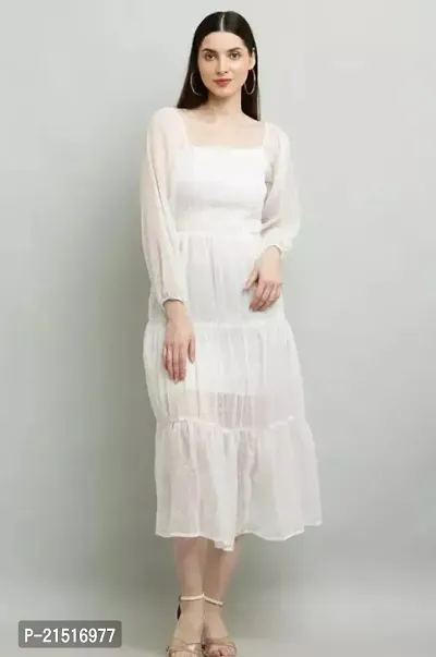 Stylish White Georgette Solid Maxi Dress For Women