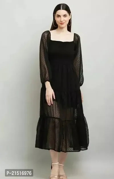 Stylish Black Georgette Solid Maxi Dress For Women-thumb0