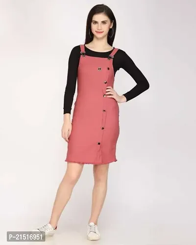 Stylish Pink Cotton Blend Solid Bodycon Dress For Women-thumb0