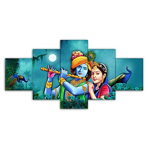 Nitshwet Set of Five Framed Radhe Krishna Wall Paintings for Home Decorations, Living Room, Hall, Office, Gifting, Big Size For Wall Decor (75 X 43 CM)