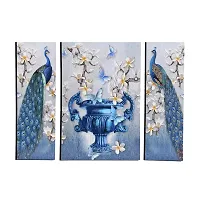 shivanya arts Set Of 3-Piece Beautiful Pair of Graceful Digital Modern Art Peacock  Flower Vase (P1) Wall Art Painting Frames Set (12X18 Inch, Multicolor)- Perfect Scenery For Home-thumb1