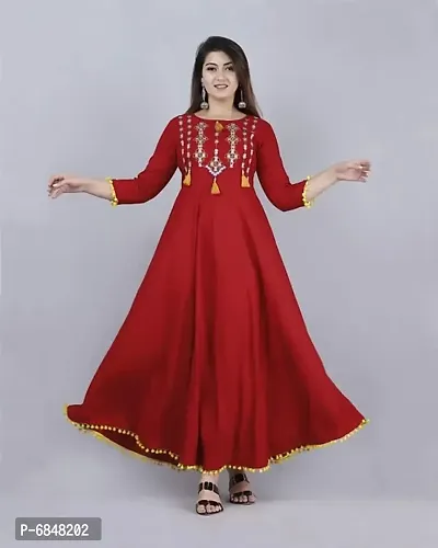 Stylish Rayon Embroidered Anarkali Kurti For Women-thumb0