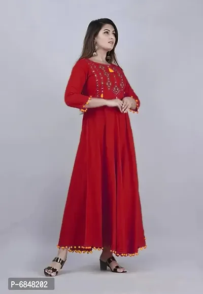 Stylish Rayon Embroidered Anarkali Kurti For Women-thumb3