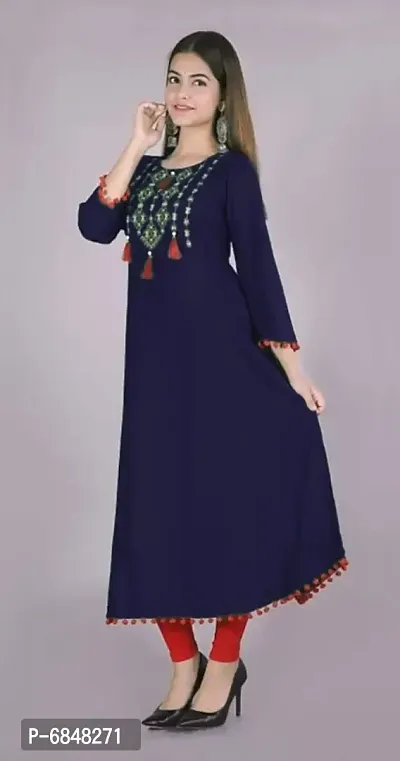 Stylish Rayon Embroidered Anarkali Kurti For Women-thumb3