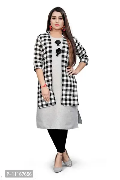 Stylish Printed Cotton Kurti With Shrug/ Jacket For Women And Girls