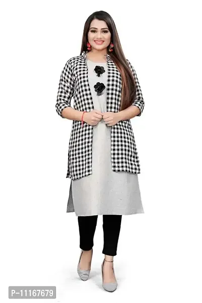 Stylish Printed Cotton Kurti With Shrug/ Jacket For Women And Girls-thumb0