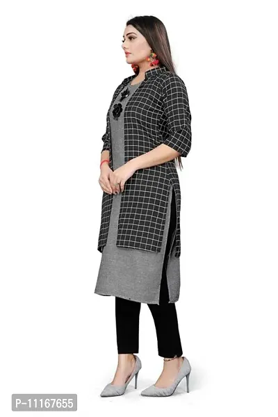 Stylish Printed Cotton Kurti With Shrug/ Jacket For Women And Girls-thumb4