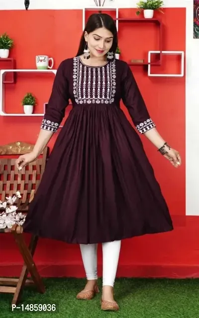 Stylish Embroidered Rayon Anarkali kurti For Women And Girls-thumb0