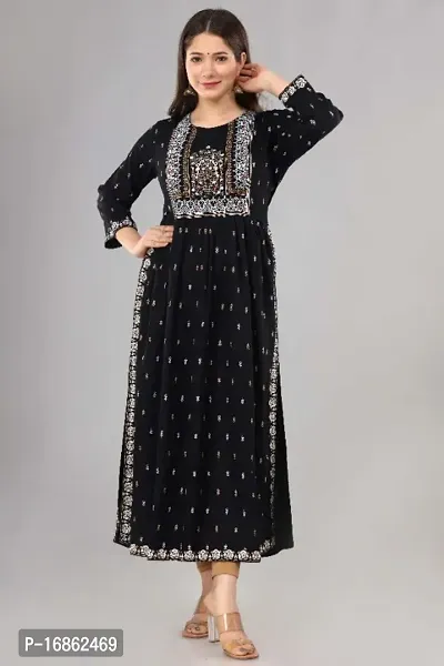 Stylish Rayon Printed/Embroidered Naira Cut Kurti-thumb0