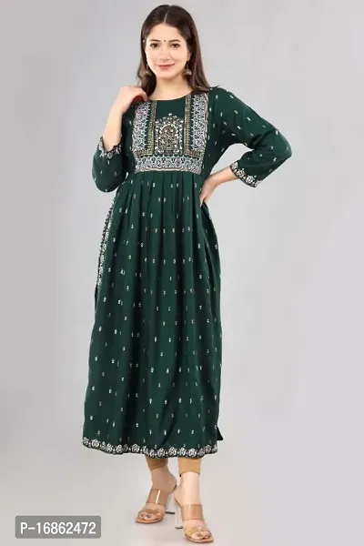 Stylish Rayon Printed/Embroidered Naira Cut Kurti-thumb0