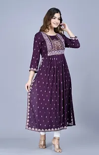 Stylish Rayon Printed/Embroidered Naira Cut Kurti-thumb1