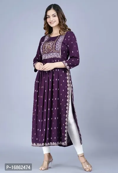 Stylish Rayon Printed/Embroidered Naira Cut Kurti-thumb3