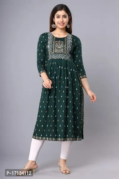 Stylish Rayon Printed/Embroidered Naira Cut Kurti-thumb0