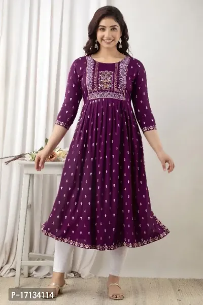 Stylish Rayon Printed/Embroidered Naira Cut Kurti