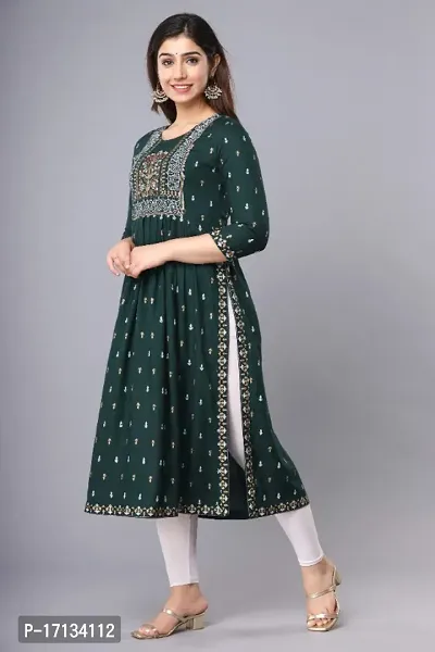 Stylish Rayon Printed/Embroidered Naira Cut Kurti-thumb3