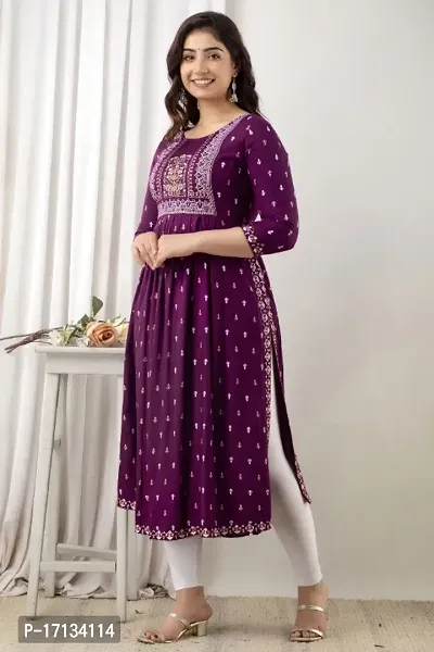 Stylish Rayon Printed/Embroidered Naira Cut Kurti-thumb3