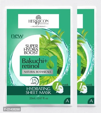 Herbicon Face Sheet Mask with Retinol and Bakuchi for Fine Lines and Wrinkles - 20 g (Pack of 2)