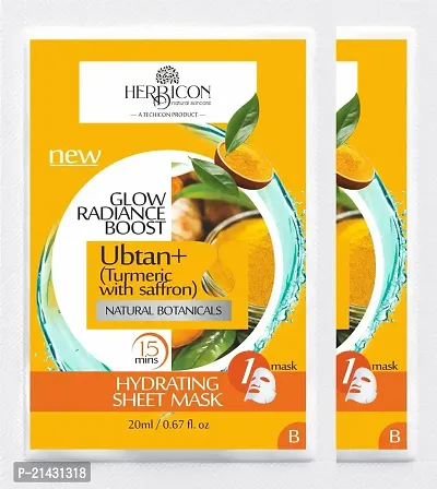 Herbicon Ubtan Face Sheet Mask with Turmeric and Saffron for Skin Brightening - 20 g (Pack of 2)