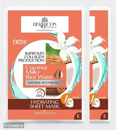 Herbicon Face Sheet Mask with Rice Water and Coconut Milk for Deep Hydration - 20 g (Pack of 2)