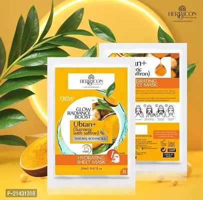 Herbicon Ubtan Face Sheet Mask with Turmeric and Saffron for Skin Brightening - 20 g (Pack of 2)-thumb3