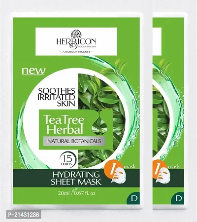 Herbicon Tea Tree Herbal Face Sheet Mask with Aloe Vera for Acne and Skin Inflammation - 20 g (Pack of 2)