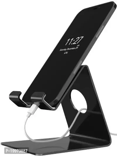 Metal Mobile Phone Stand, Ionix Mobile Phone Metal Stand/Holder for Smartphones and Tablet, Mobile Stand for Bed, Mobile Stand for Table (Black)-thumb0