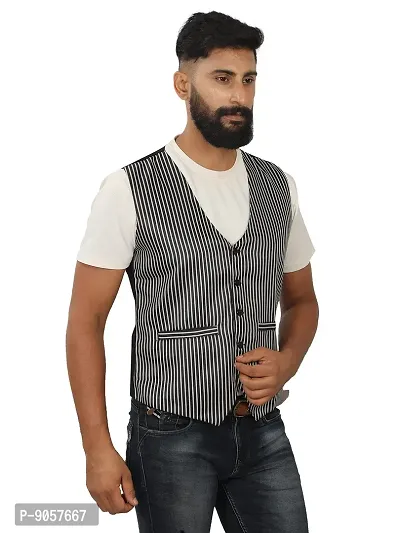 Abc Garments Uniform Striped Waistcoat (Regular, Xl, Grey)-thumb3