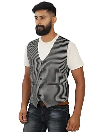 Abc Garments Uniform Striped Waistcoat (Regular, Xl, Grey)-thumb1