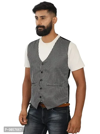 Abc Garments Uniform Striped Waistcoat (Regular, Xl, Grey)-thumb2