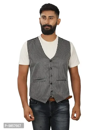 Abc Garments Uniform Striped Waistcoat (Regular, Xl, Grey)-thumb0