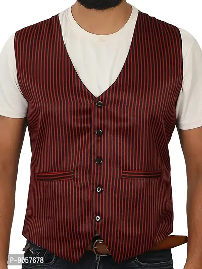 Abc Garments Uniform Striped Waistcoat (Regular, L, RED)-thumb4