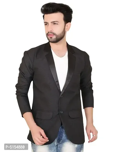 Trendy Solid Single Breasted Casual Men Full Sleeve Blazer  (Black)-thumb0