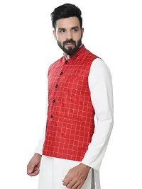 Classic Cotton Blend Checked Nehru Jackets for Men-thumb1