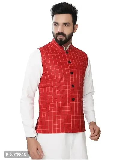 Classic Cotton Blend Checked Nehru Jackets for Men-thumb4