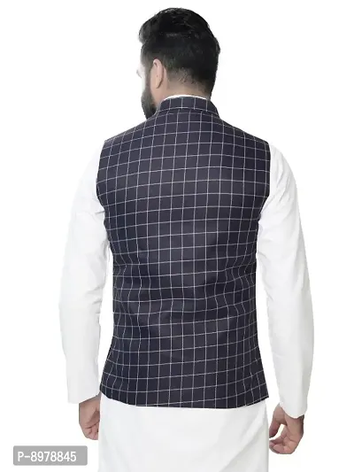 Classic Cotton Blend Checked Nehru Jackets for Men-thumb3