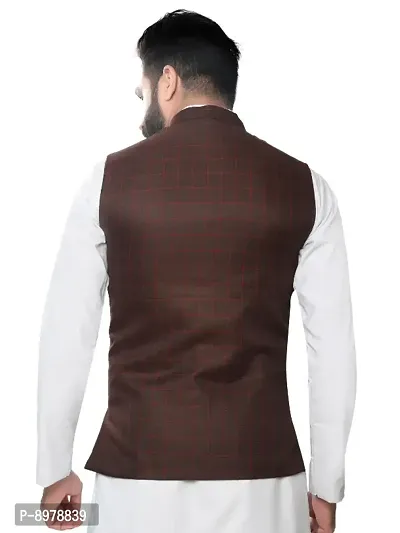 Classic Cotton Blend Checked Nehru Jackets for Men-thumb3