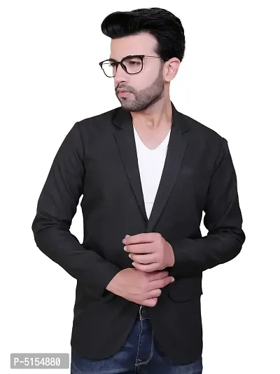 Trendy Solid Single Breasted Casual Men Full Sleeve Blazer  (Black)-thumb3