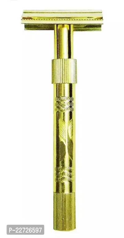 Classic MenS And WomenS Double Edge Safety Shaving Razor Long Heavy Brass Handle And Brass Top Plate