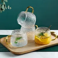 Italian Premium Glass Coffee Mug Tea Cups Set of 2, 410 ML, Transparent, Golden Handle Brewing Tea Glass Mugs Perfect for Americano, Cappuccinos, Lemon Tea, Green Tea and Beverage-thumb2