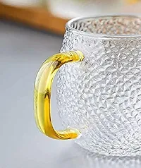 Italian Premium Glass Coffee Mug Tea Cups Set of 2, 410 ML, Transparent, Golden Handle Brewing Tea Glass Mugs Perfect for Americano, Cappuccinos, Lemon Tea, Green Tea and Beverage-thumb4