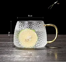 Italian Premium Glass Coffee Mug Tea Cup , 410 ML, Transparent, Golden Handle Brewing Tea Glass Mugs Perfect for Americano, Cappuccinos, Lemon Tea, Green Tea and Beverage-thumb1