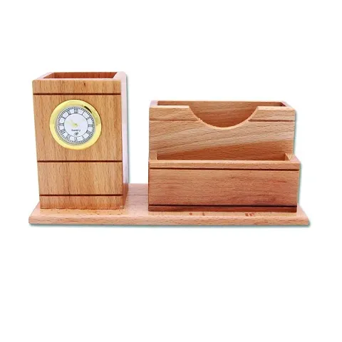 3 Compartments Wooden Pen, Mobile & Visiting Card Holder