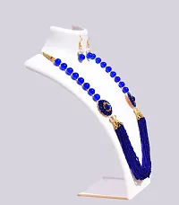 Ethnic Two Side Floral Dark Blue Glass Beads Women's Necklace with Earring  Jewellery Set-thumb1