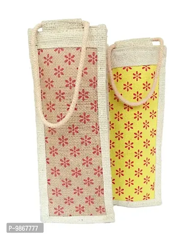 DHRUVA SALES Handi Craft Collection Covers Eco-Friendly Jute Water Bottle Bag with Handles-thumb0