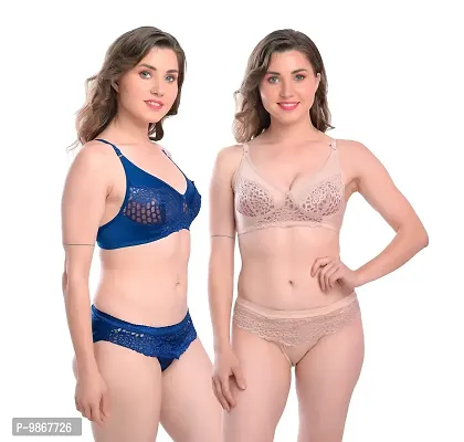 Dhurva Sales Women?s 4 Way Lycra 2 Bras, 2 Panty Set Women Lingerie Set Bra Panty Set-thumb0