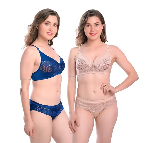 Dhurva Sales Women?s 4 Way Lycra 2 Bras, 2 Panty Set Women Lingerie Set Bra Panty Set