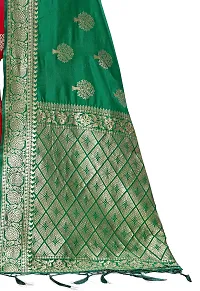 NITYA Women's Banarasi Silk Half and Half Pattern Saree with Blouse Piece (Parrot Green)-thumb2